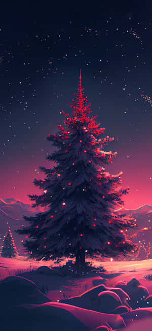 Christmas Tree Winter Nighti Phone Wallpaper Wallpaper