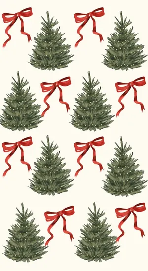Christmas Trees And Red Bows Wallpaper