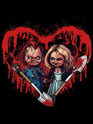 Chucky And Tiffany Bloody Heart Art Wallpaper