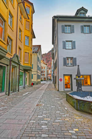 Chur Cobblestone Street Dusk Wallpaper