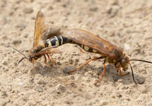 Cicada Killer Waspsin Action Wallpaper