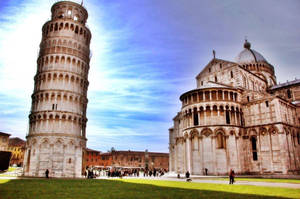 Cinematic Leaning Tower Of Pisa And Cathedral Wallpaper