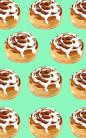 Cinnamon Rolls Pattern Green Background.jpg Wallpaper