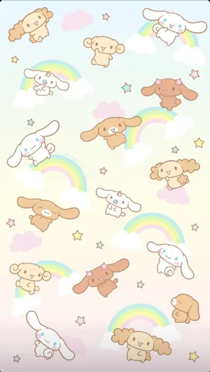 Cinnamorolland Friends Rainbow Pattern Wallpaper