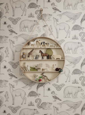 Circular Cabinet Against A Wall With Subtle Design Wallpaper