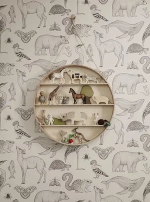 Circular Cabinet Against A Wall With Subtle Design Wallpaper