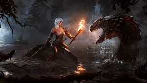 Ciri Battles A Deadly Sea Monster Wallpaper