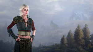 Ciri Standing Strongin Misty Landscape Wallpaper