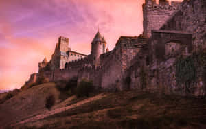 Cite De Carcassonne In France With Pink Sky Wallpaper