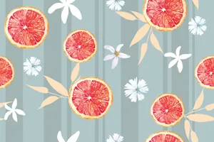 Citrusand Floral Pattern Wallpaper