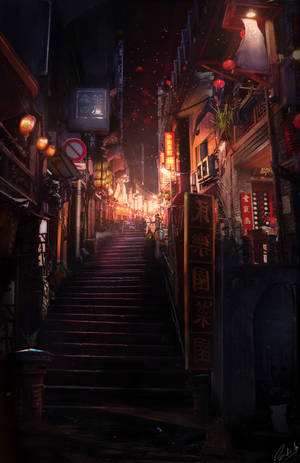 City Art Alley With Lights Wallpaper