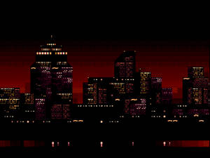 City Skyline At Night Pixel Art Wallpaper