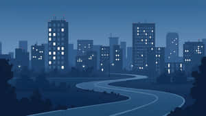City Skyline Night Road Wallpaper