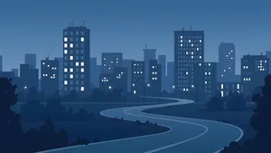 City Skyline Night Road Wallpaper