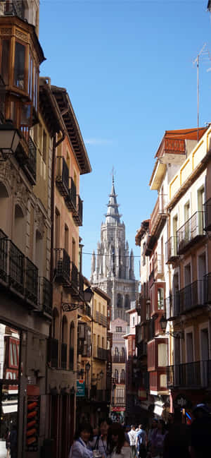 City Streets And Toledo Cathedral Phone Wallpaper