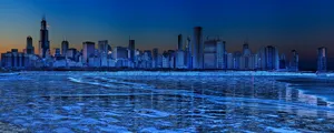 Cityscape Across Lake Michigan In Winter For Monitor Wallpaper