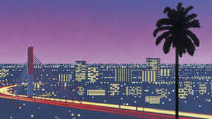 Cityscape Sunset Bridge Artby Hiroshi Nagai Wallpaper