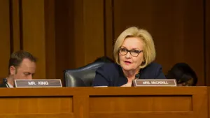 Claire Mccaskill Speaking Passionately During A Hearing Wallpaper