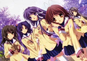 Clannad Characters Spring Blossoms Wallpaper