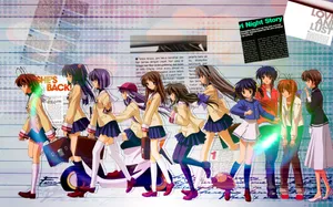 Clannad Characters Walking Together Wallpaper