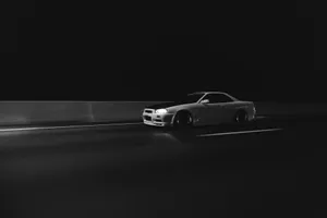 Classic Black And White Car On The Road Wallpaper