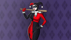 Classic Harley Quinn Striking A Pose In Iconic Costume Wallpaper