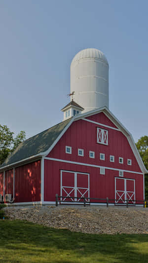 Classic Red Barn With Silo Wallpaper