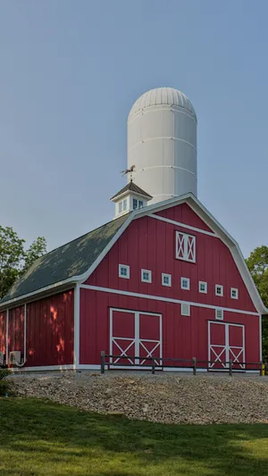 Classic Red Barn With Silo Wallpaper