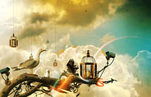 Classic Retro Car In Vibrant Cityscape Wallpaper