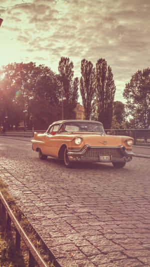 Classic Vintage Car Brick Road Iphone Wallpaper