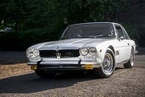 Classic White Maserati Mexico Parked Wallpaper