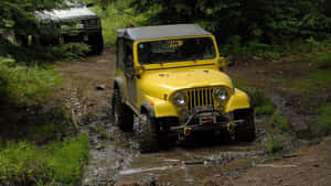 Classic Yellow Jeep Cj In The Wilderness Wallpaper