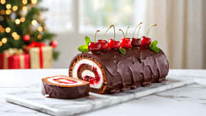 Classic Yule Log Cake Wallpaper