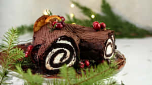 Classic Yule Log Cake Wallpaper