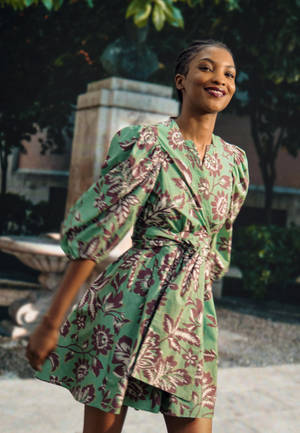 Claudie Pierlot's Stunning Floral Green Print Dress Wallpaper