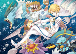 Clawitzer And Gyarados With Trainer Wallpaper