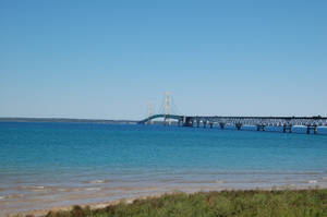 Clear Blue Sky Over Mackinac Bridge Wallpaper