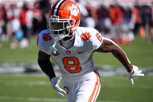 Clemson Football Player Number8 Action Shot Wallpaper
