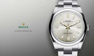Close Up View Of A Rolex Oyster Perpetual Silver Watch Wallpaper