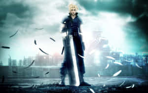 Cloud Strife Standing With Buster Sword Wallpaper