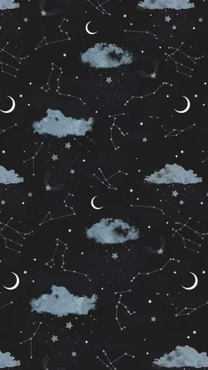 Clouds, Moon, And Stars Pattern Wallpaper