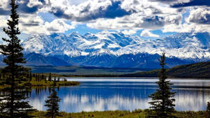 Cloudy Denali With Lake Wallpaper