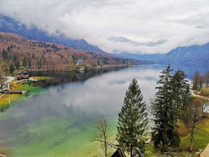 Cloudy Lake Bohinj Slovenia Wallpaper