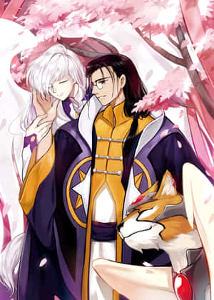 Clow Reedand Yue Beneath Cherry Blossoms Wallpaper