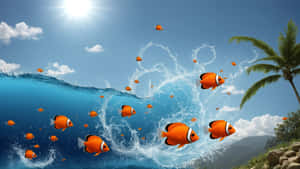 Clownfish Leap Sunny Sky Wallpaper