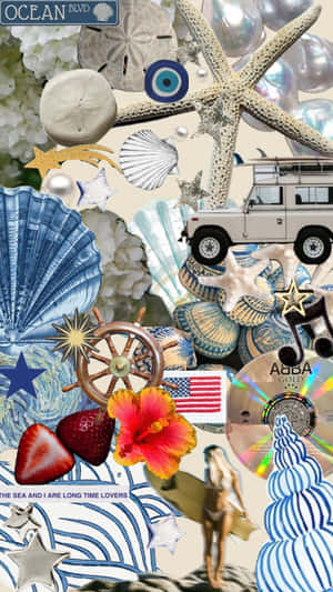 Coastal Granddaughter Aesthetic Collage Wallpaper