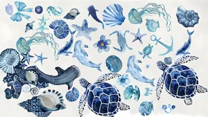 Coastal Marine Life Art Wallpaper
