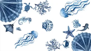 Coastal Marine Life Art Wallpaper