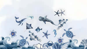 Coastal Marine Life Illustration Wallpaper