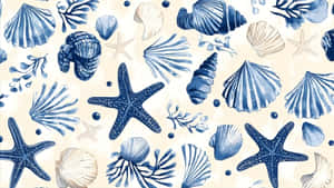 Coastal Seashell And Starfish Pattern Wallpaper
